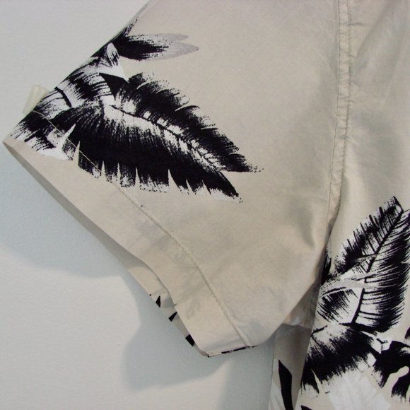 Guess Shirt Tan Black Hawaiian Palm Leaf Slim Fit Shirt Button Front Size XXL - Picture 8 of 13
